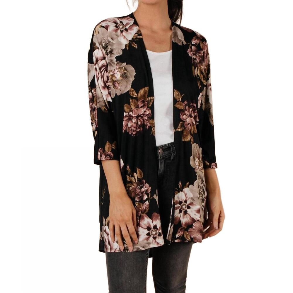 NEW NOW N FOREVER dora floral cardigan in black